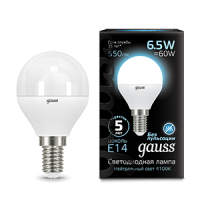 Лампа светодиодная Led Black 6.5Вт шар 4100К нейтр. бел. E14 550лм GAUSS 105101207