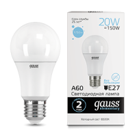 Лампа светодиодная Led Elementary 20Вт A60 грушевидная 6500К холод. бел. E27 1750лм GAUSS 23239