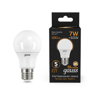 Лампа светодиодная Led Black 7Вт A60 грушевидная 3000К тепл. бел. E27 680лм GAUSS 102502107