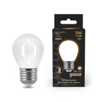 Лампа светодиодная Led филаментная Filament 5Вт шар 2700К тепл. бел. E27 420лм milky GAUSS 105202105