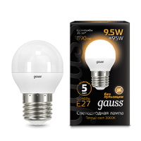 Лампа светодиодная Led Black 9.5Вт шар 3000К тепл. бел. E27 890лм GAUSS 105102110