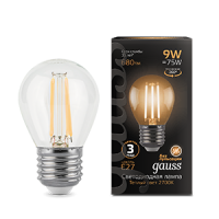 Лампа светодиодная Led филаментная Filament 9Вт шар 2700К тепл. бел. E27 680лм GAUSS 105802109 Лампа светодиодная Led филаментная Filament 9Вт шар 2700К тепл. бел. E27 680лм GAUSS 105802109