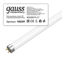 Лампа светодиодная Led Elementary 20Вт T8 6500К холод. бел. G13 1600лм 1200мм стекло GAUSS 93039
