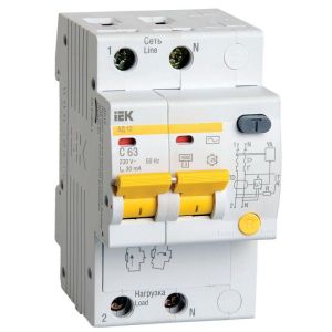 Автоматический модульный выключатель дифференциального тока 2п C 63А 30мА тип AС 4.5кА АД-12 ИЭК MAD10-2-063-C-030