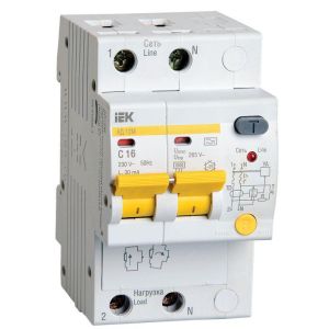 Автоматический модульный выключатель дифференциального тока 2п C 16А 30мА тип A 4.5кА АД-12М ИЭК MAD12-2-016-C-030