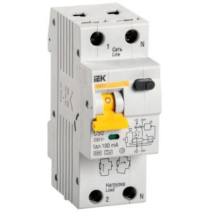 Автоматический модульный выключатель дифференциального тока 2п C 50А 100мА тип A 6кА АВДТ-32 ИЭК MAD22-5-050-C-100