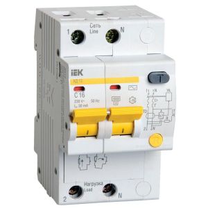 Автоматический модульный выключатель дифференциального тока 2п C 16А 30мА тип AС 4.5кА АД-12 ИЭК MAD10-2-016-C-030